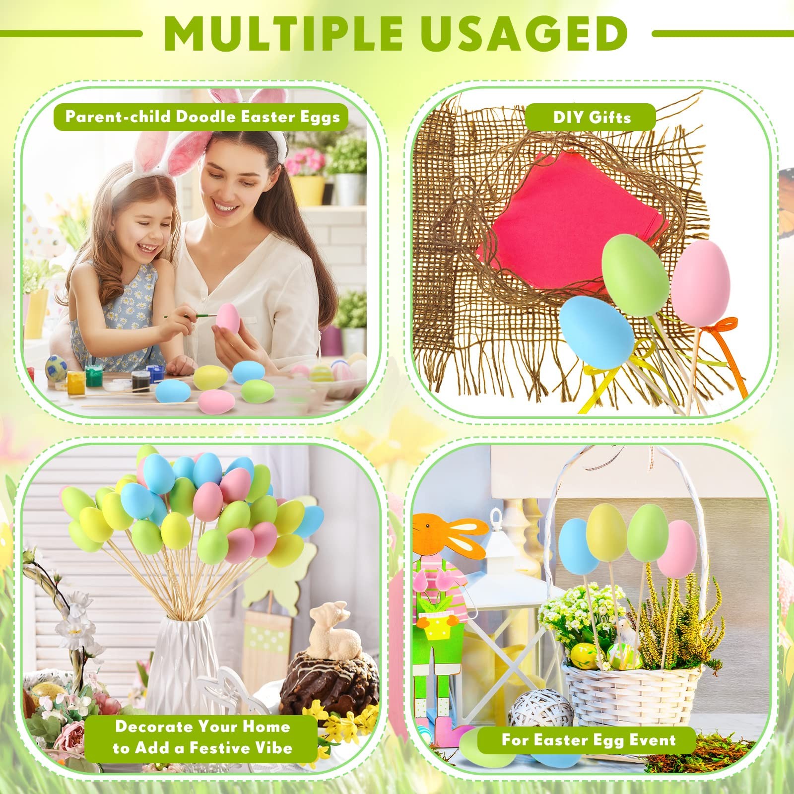 40 PCS Easter Egg Picks Pastel Foam Floral Sticks Vase Filler Centerpiece