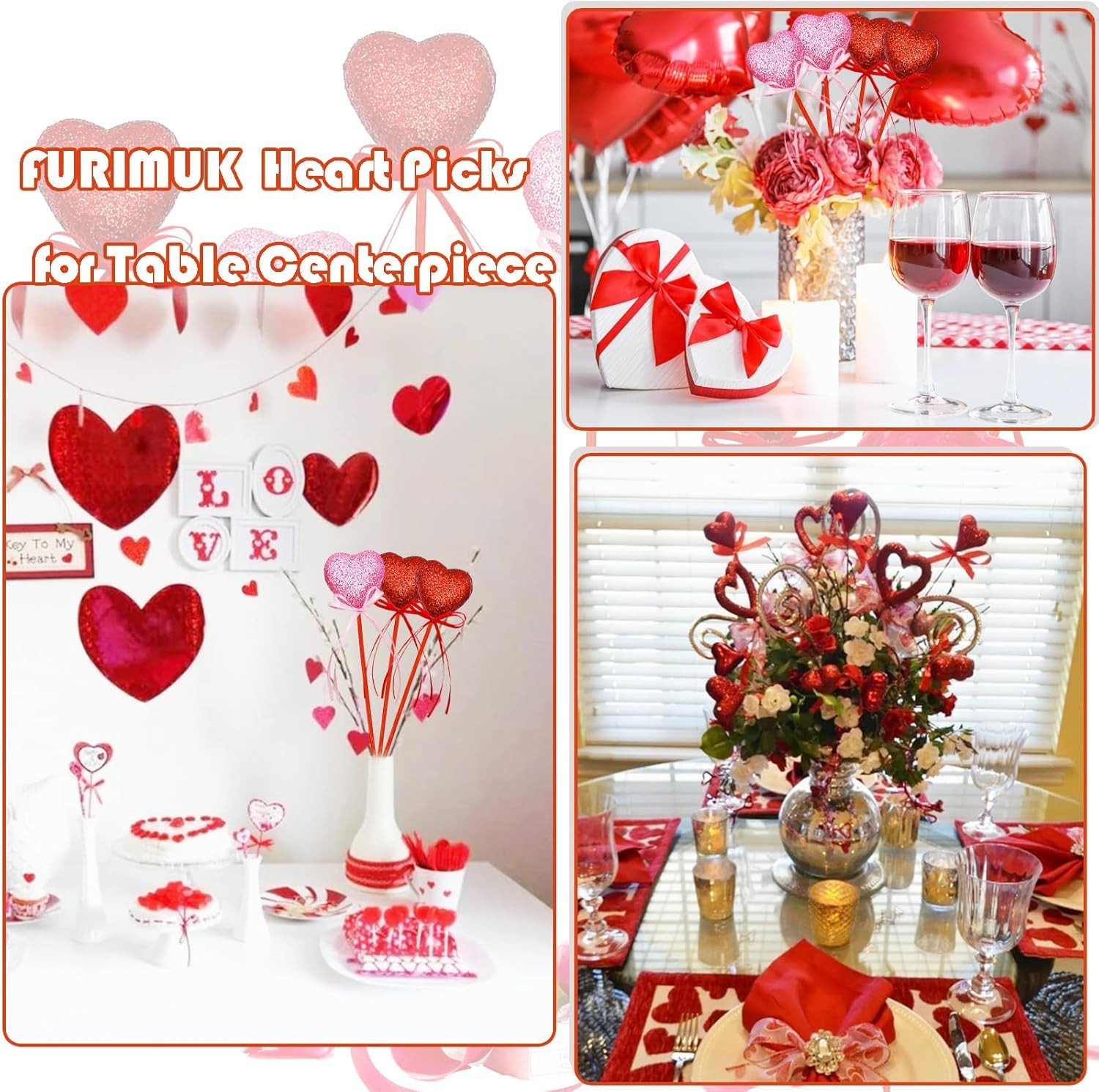Valentine’S Day Glitter Heart Foam Picks Puffy Sparkly Heart on Sticks Valentine