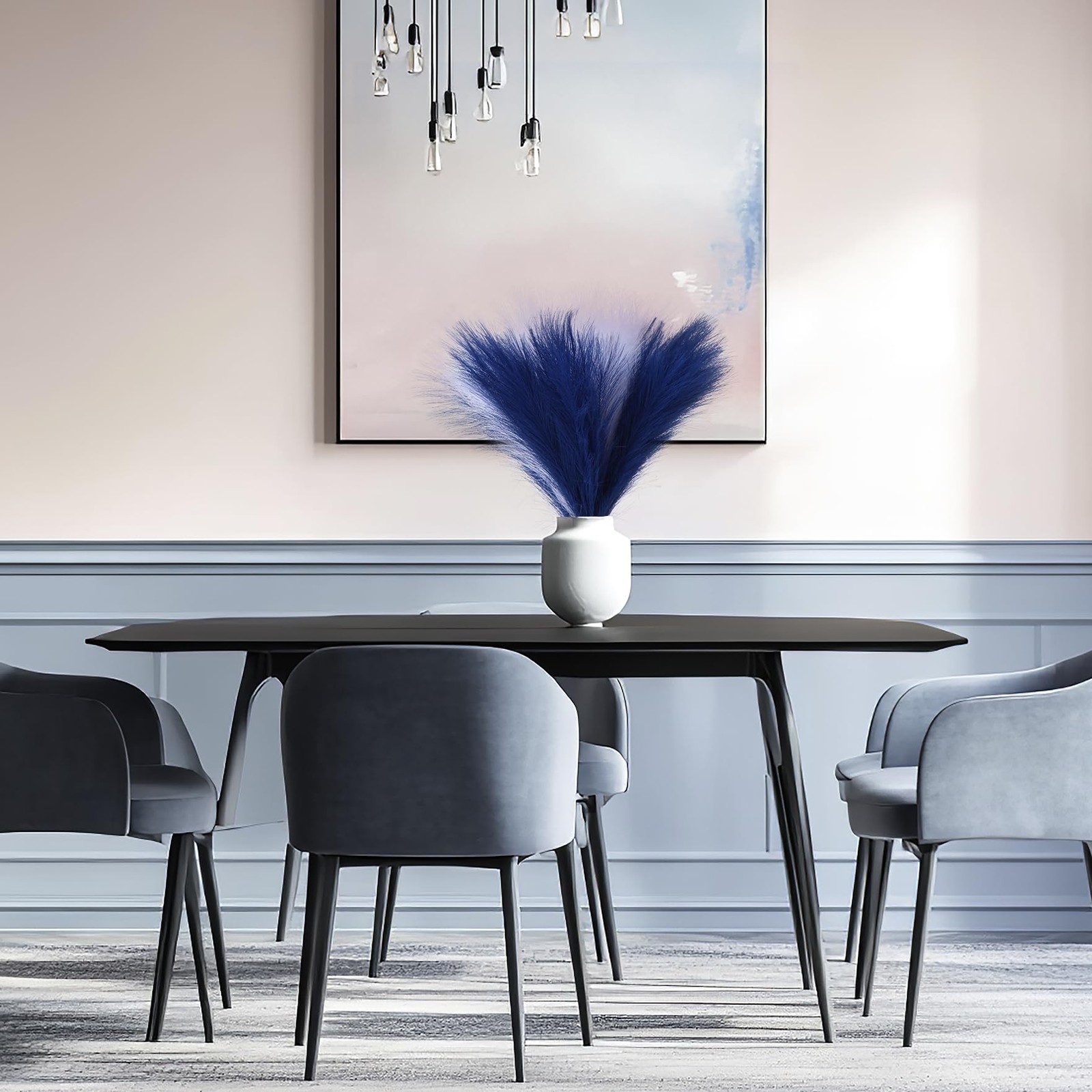 Blue Pampas Grass Decor 17.7 Inch 6 Pcs, Faux Pampas Grass White for Living R…