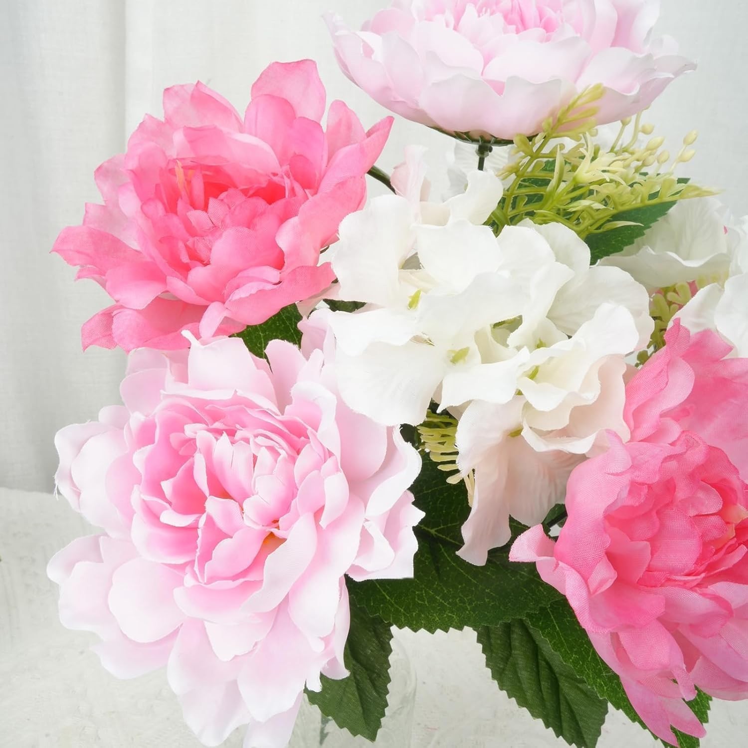 Pink Cemetery Flowers Fake Peonies for Graves 16 Inch Artificial Grave Markers
