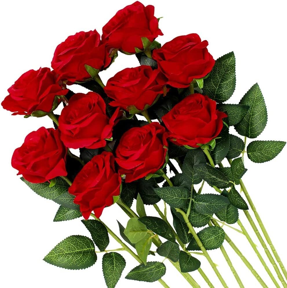 20× Red Silk Roses Artificial Flowers Realistic Bouquet Home Decor Xmas Gifts
