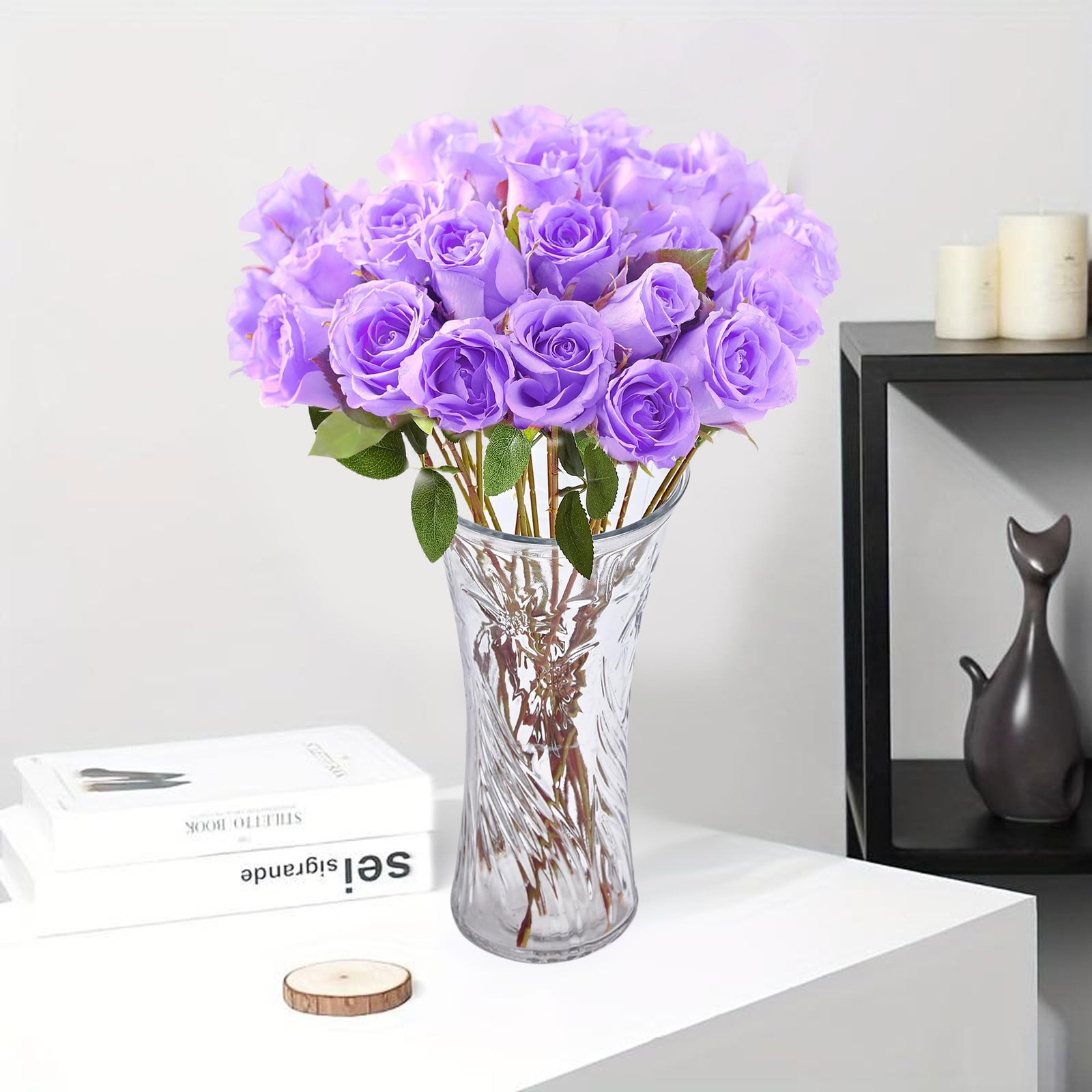 20PCS Artificial Roses with Long Stems – Realistic Silk Flowers, Fake Roses R…