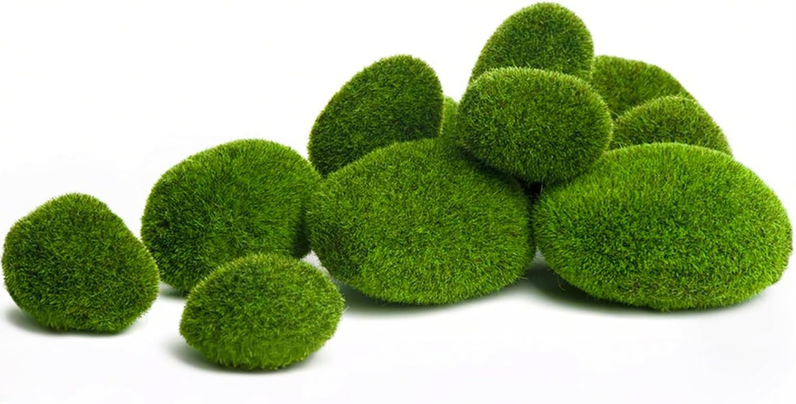 50 Pcs 5 Size Artificial Moss Rocks Decorative, Faux Green Moss Decor Balls for