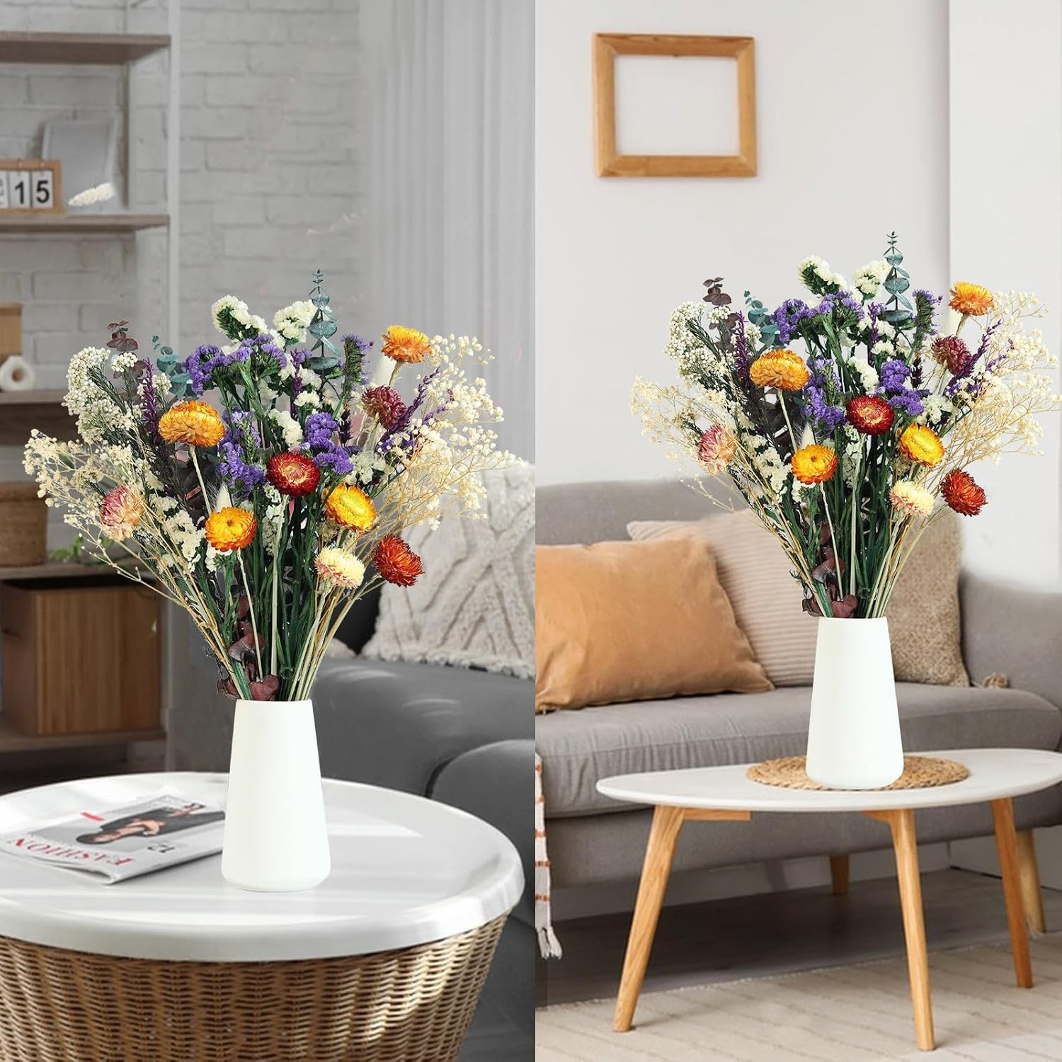 Natural Dried Flower Bouquet, 17″ DIY Floral Arrangements with Eucalyptus…