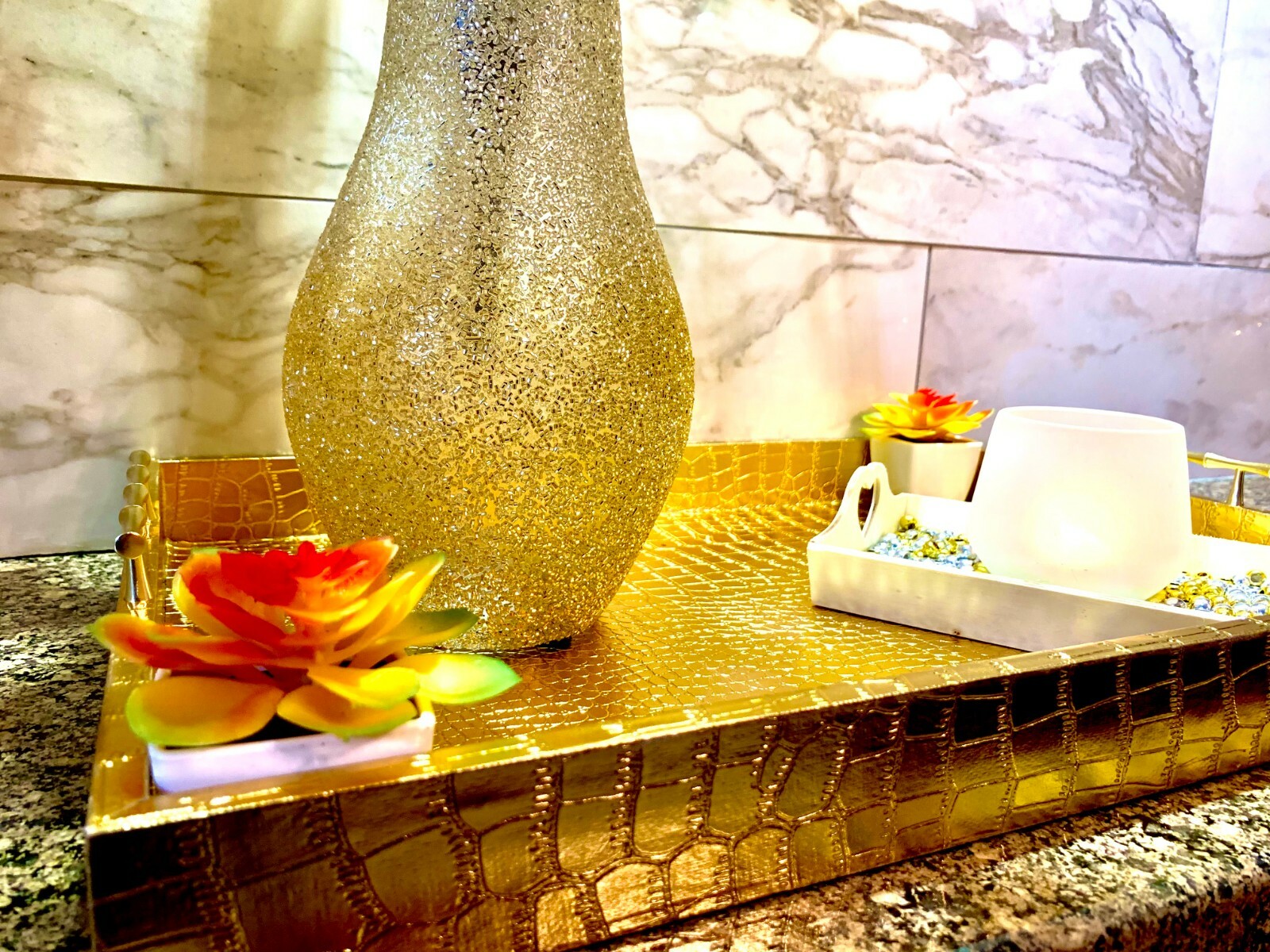 DIY Easy Decor Home/Bedroom/Kitchen/Living Room Floral Candle Decorative Tray