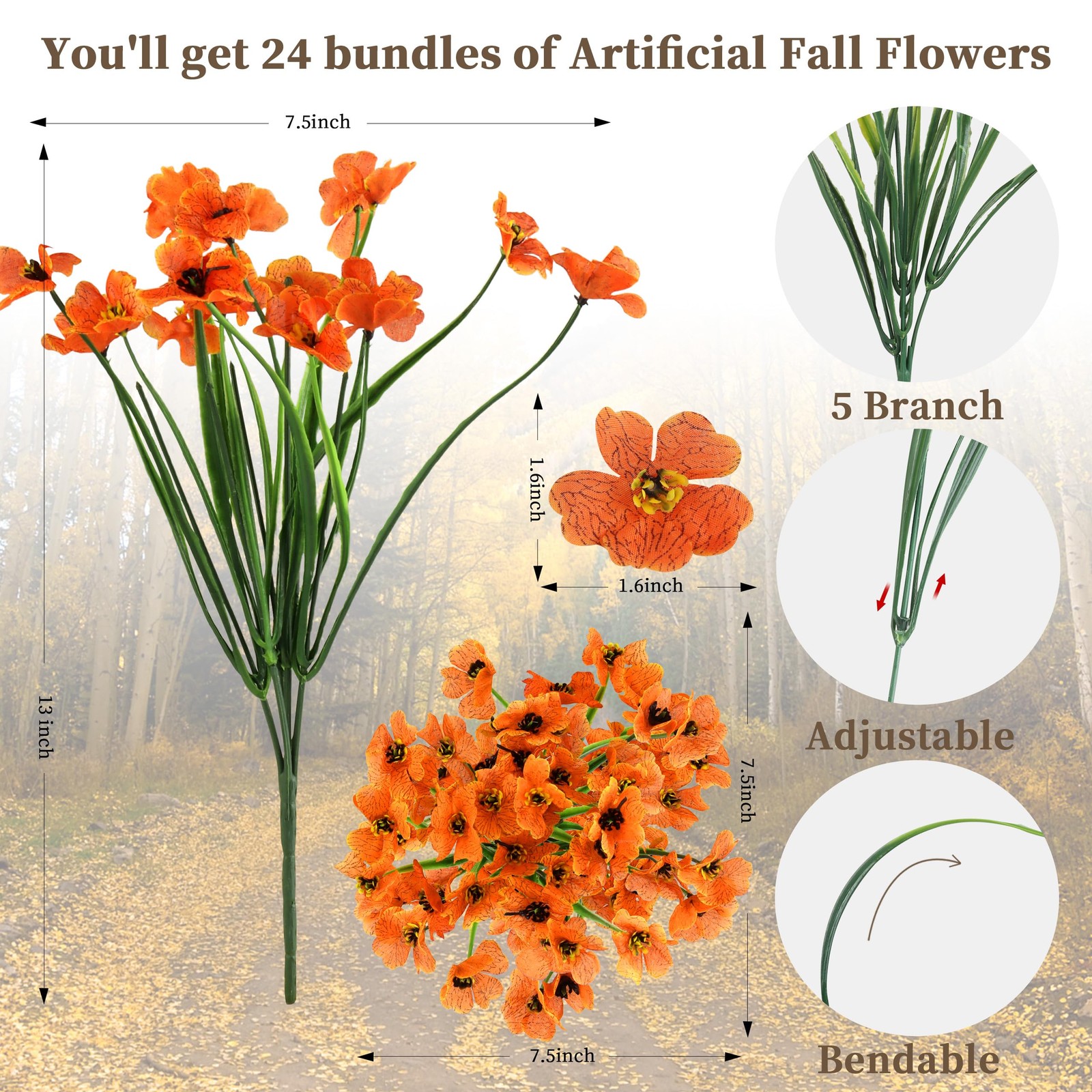 ColoPlay Artificial Mums for Outdoors, 24 Bundles Fake Flowers Fall Decor | F…