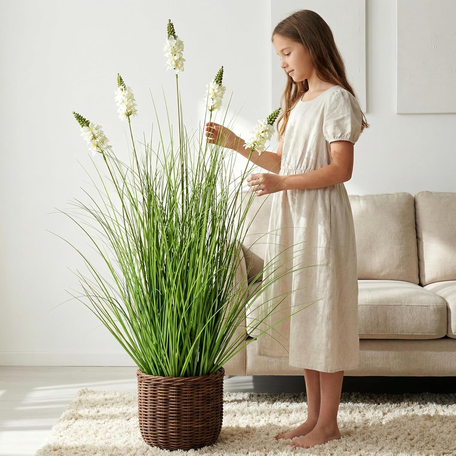 Artificial Plants Indoor Tall Grass Plants with Hyacinth Flower 35.4In Tall