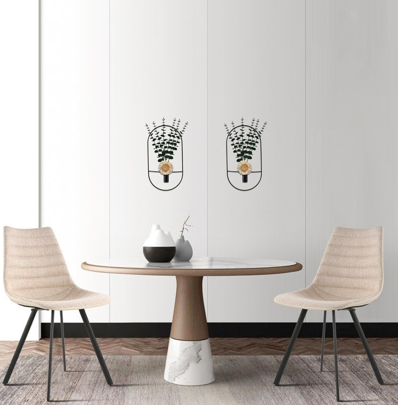 2 Pack Black Metal Wall Hanging Vase with Artificial Plants, Metal Plants Dec…