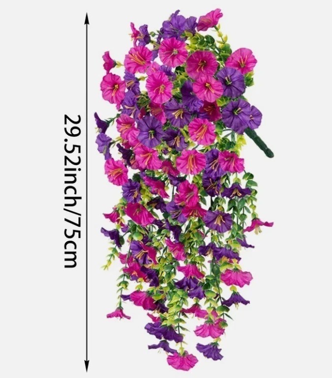 VALUE! 2PCS Artificial Morning Glory Vines UV Resistant Hanging Flowers Outdoor
