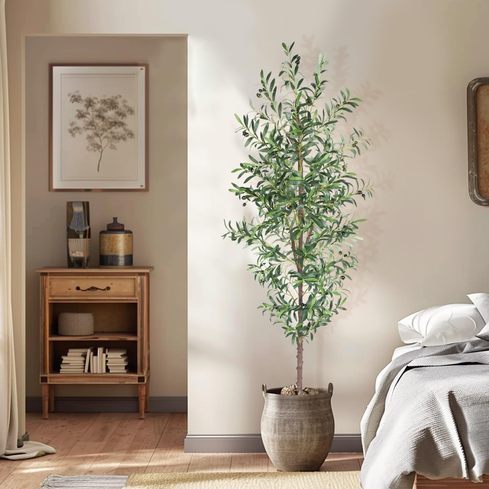 Artificial Olive Tree, 7FT Tall Faux Olive Trees 84in Outdoor Fake Potted Sil…