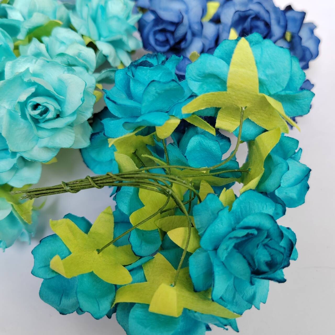 50 Mix Blue Tone Artificial Flowers Rose Flower Paper Flower size 30-35 mm