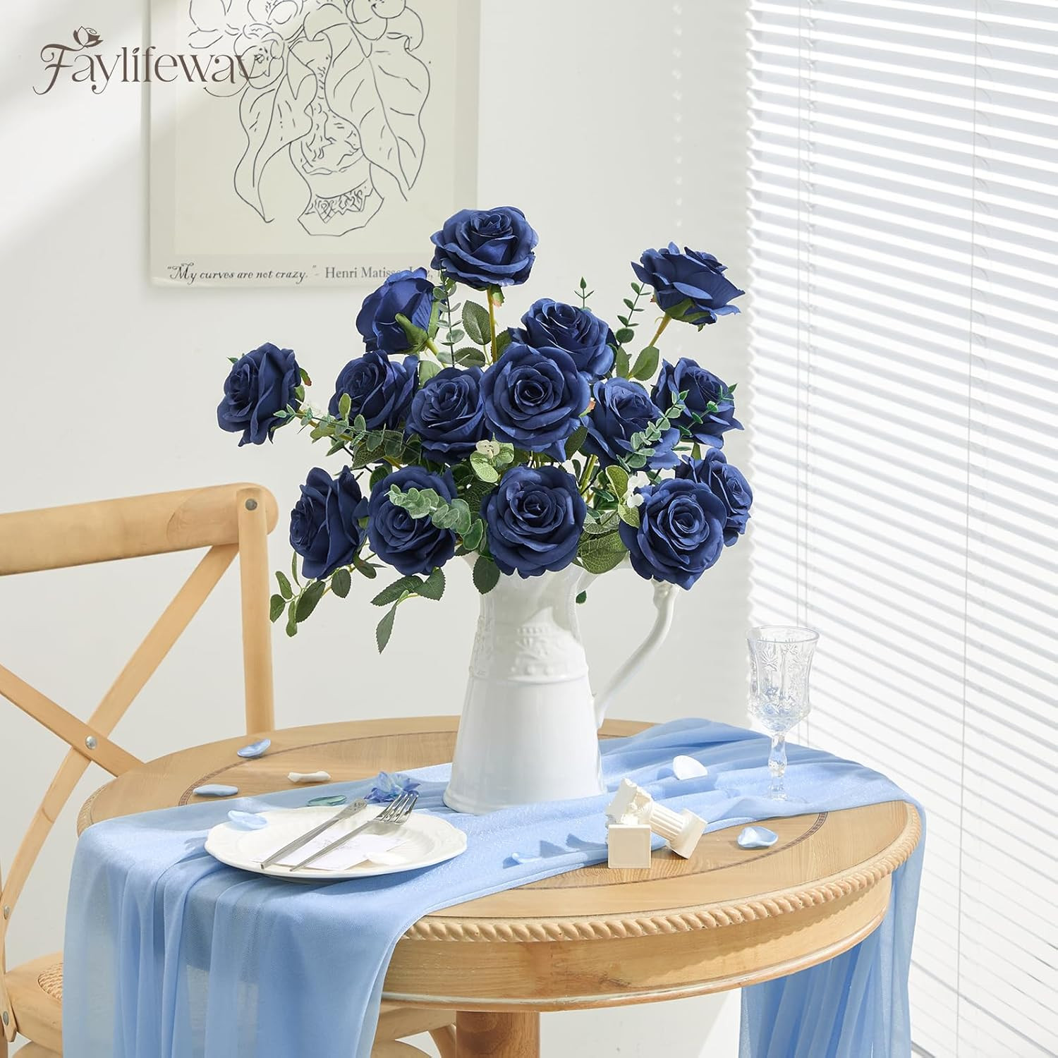 20PCS Artificial Dusty Blue Roses, 3.9” Silk Flower Head Fake Blue Rose with Lo