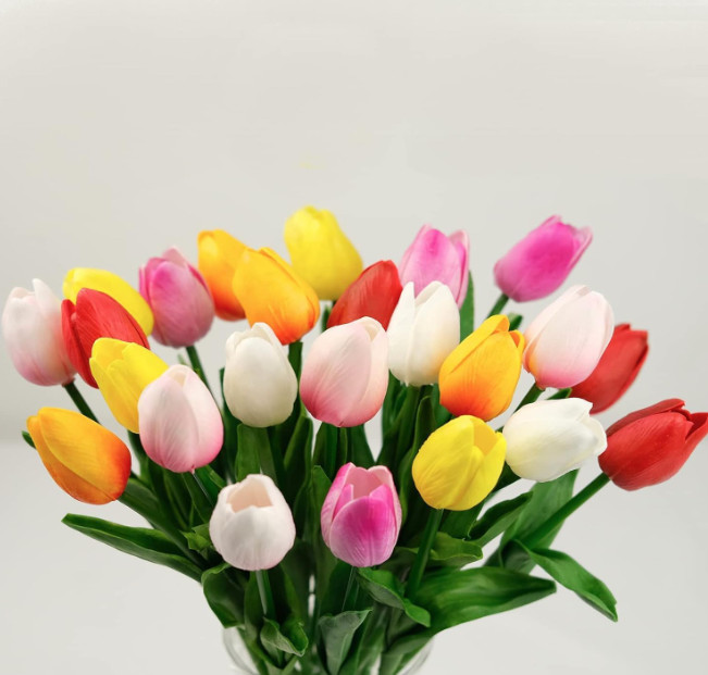Multicolor Artificial Tulips Bouquet – Pack of 10 Flowers (5 cm, Multicolor)