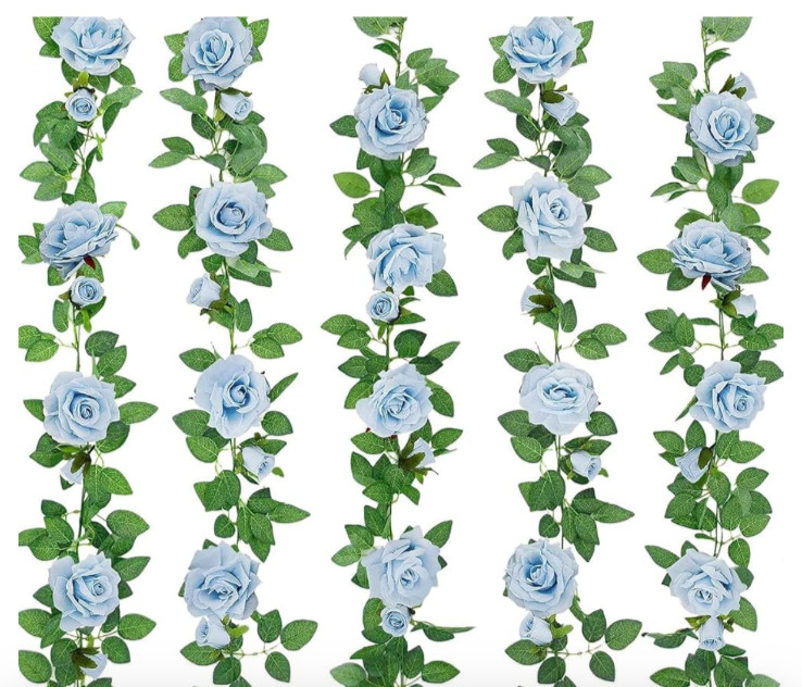 Artificial Blue Floral Rose & Vine Garland Floral Decor Party – ONE 6′ PIECE