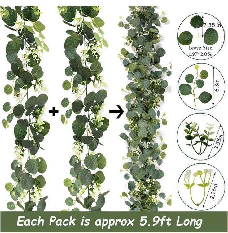 2 Pack Artificial Eucalyptus Garland 5.9FT Spring Greenery Garland Decor