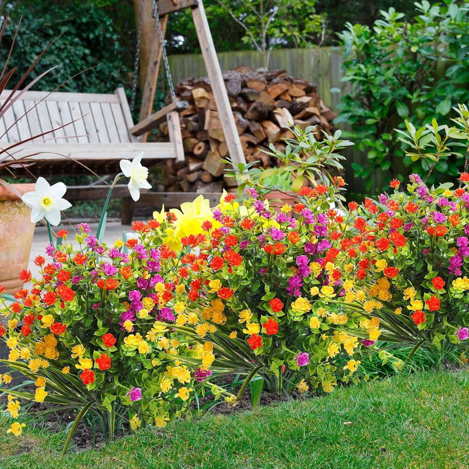 48 Bundles UV Resistant Artificial Flowers for Outdoor Spring & Summer Decor