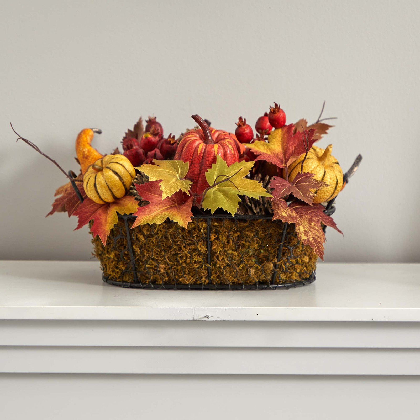 Nearly Natural Pumpkin Gourd Berry and Maple Leaf Artificial Arrangement