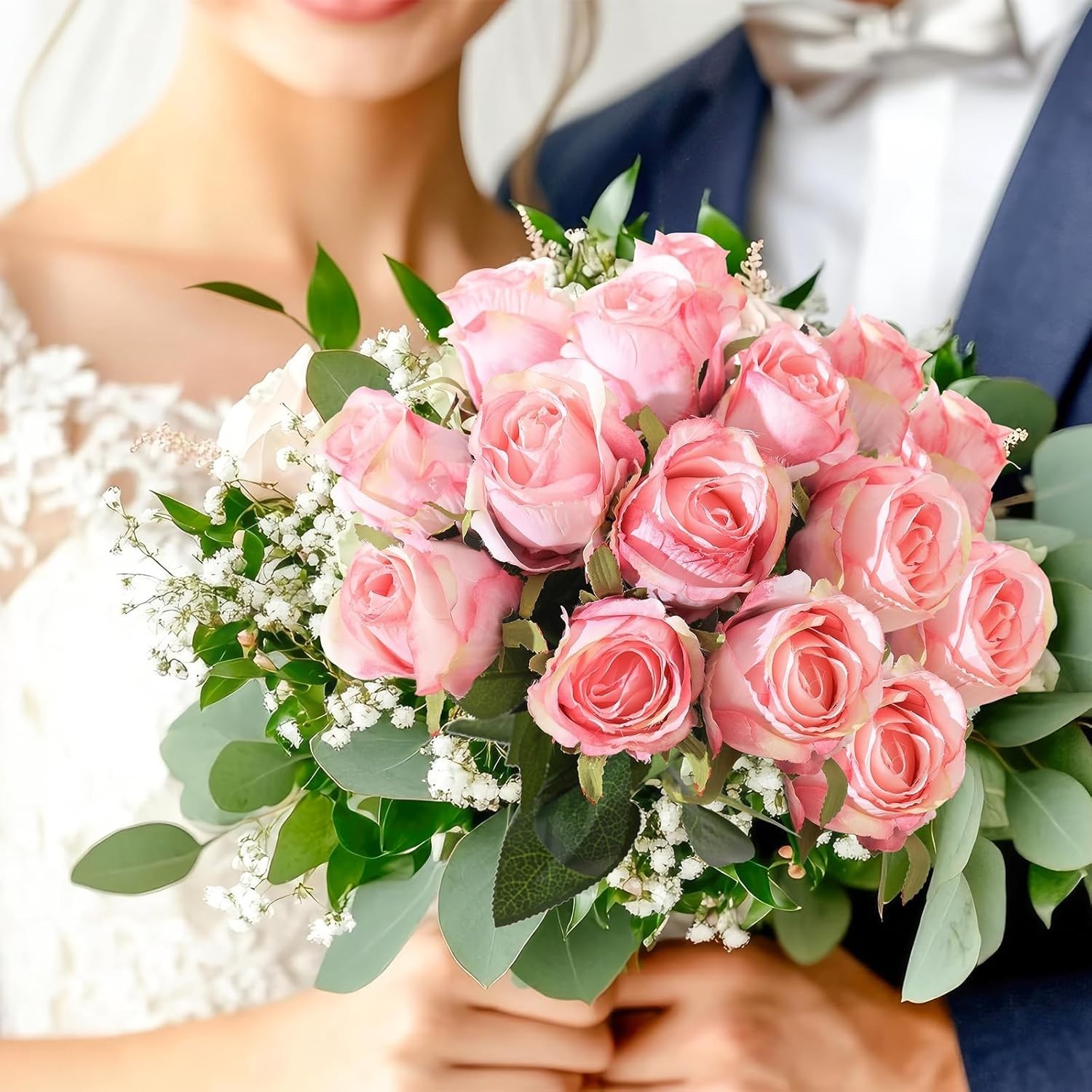 12pcs Light Pink Silk Roses – Long Stem Artificial Flowers for DIY Wedding Decor
