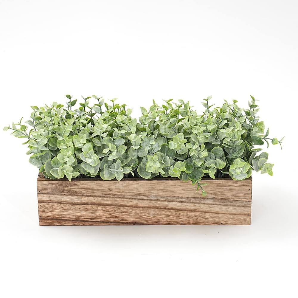 11 in Artificial Eucalyptus Potted Plants Fake Potted Plants Rectangular Wood…