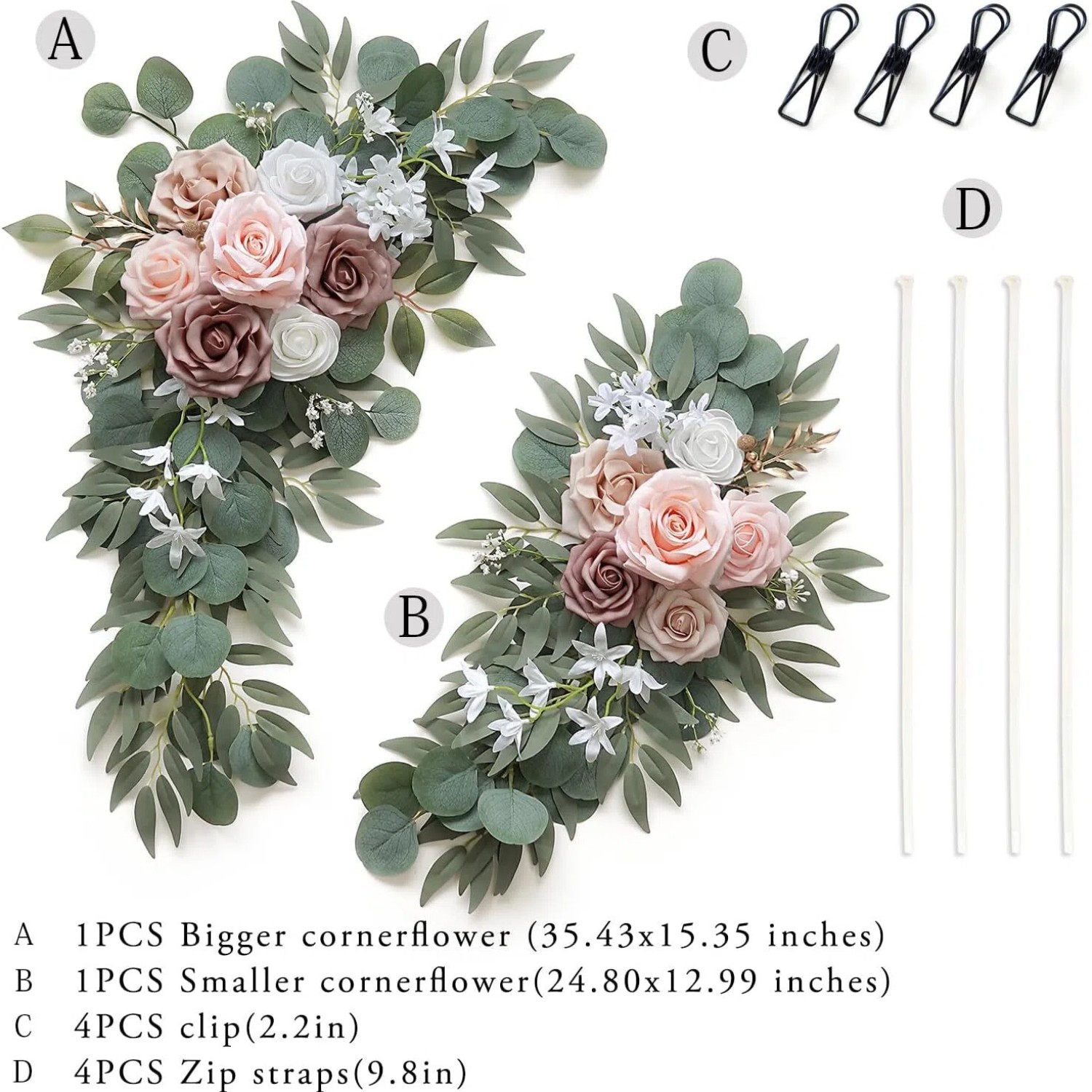 Wedding Arch Flowers (Pack of 2), Artificial Dusty Rose Flowers for Wedding