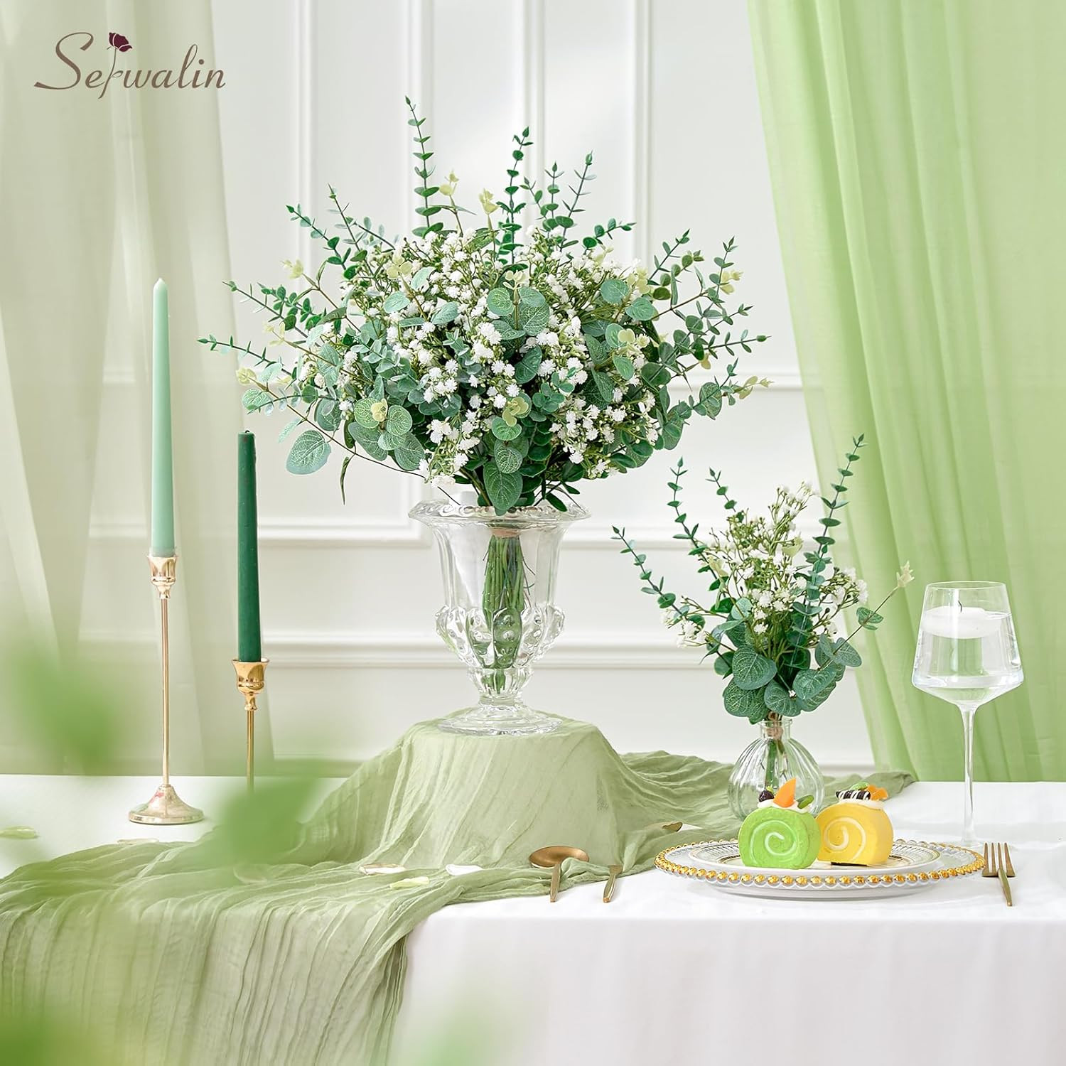 25 Pcs Mixed Artificial Eucalyptus Stems,Babys Breath Artificial Flowers Bulk wi
