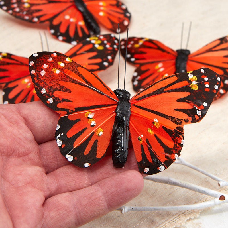 Factory Direct Craft Package of 4 Orange Artificial Monarch Butterflies