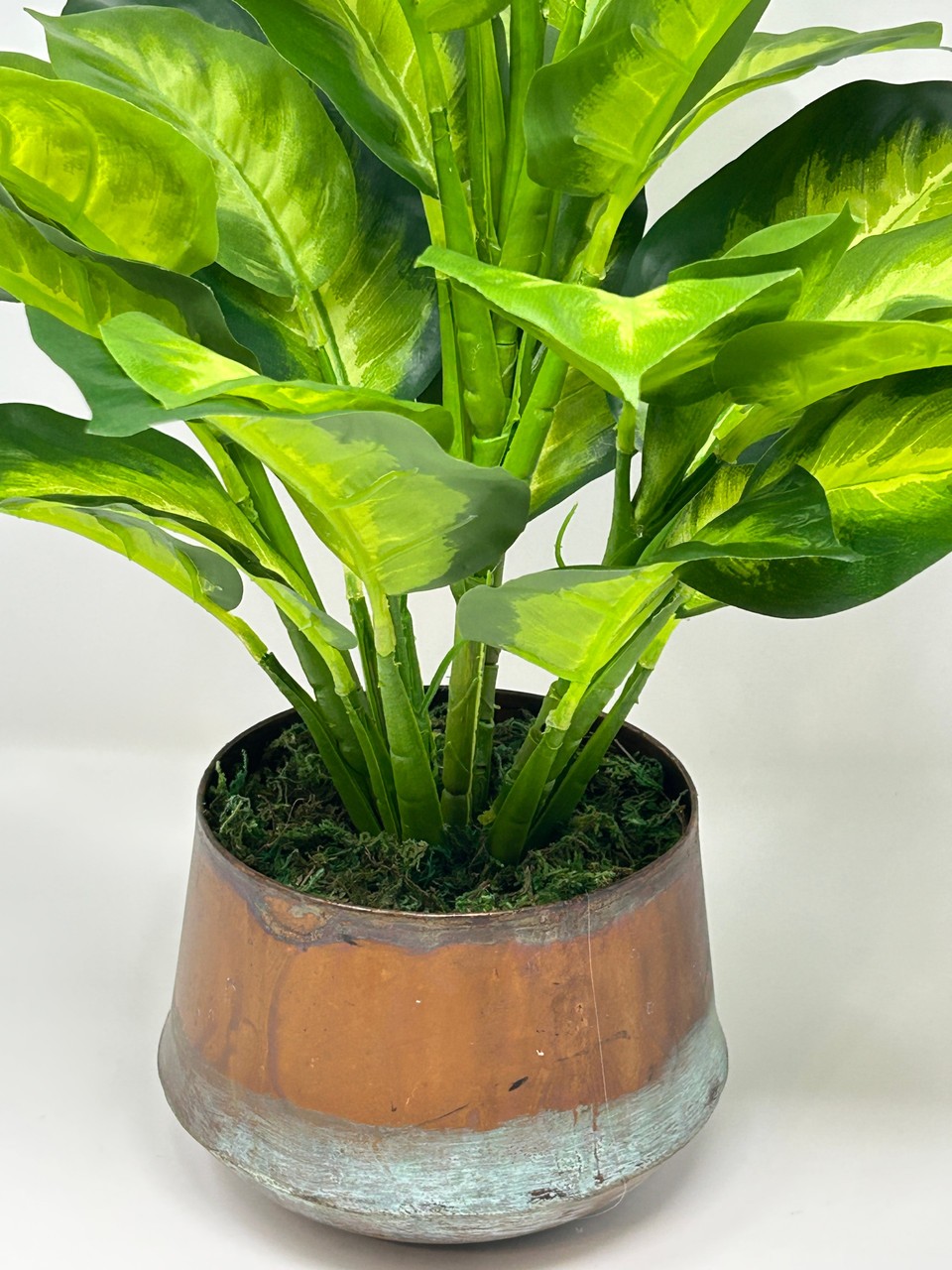 18″ Lg Artificial AGLAONEMA DIEFFENBACHIA faux Silk plant in Copper Pot