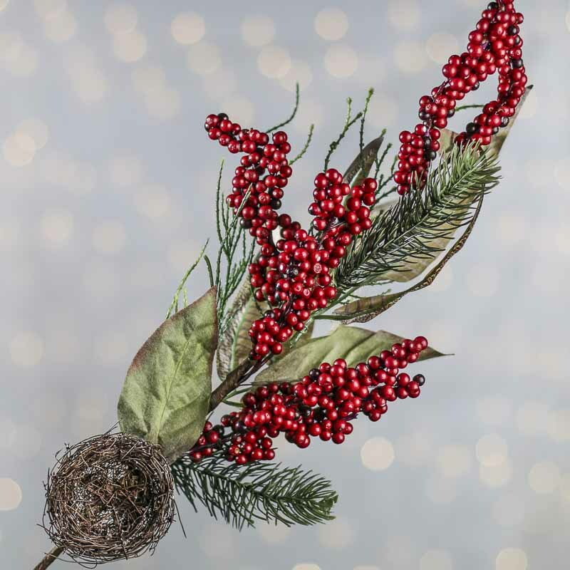 Set of 2 Artificial Winter Berry and Pheasant Floral 22″ Sprays with Nest