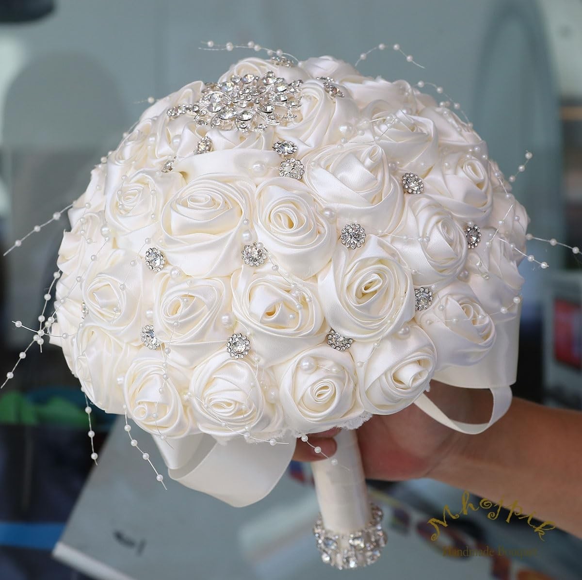 Bridal Wedding Bouquet Round Bling Brooch Bouquet Throw Toss Artificial Rose …
