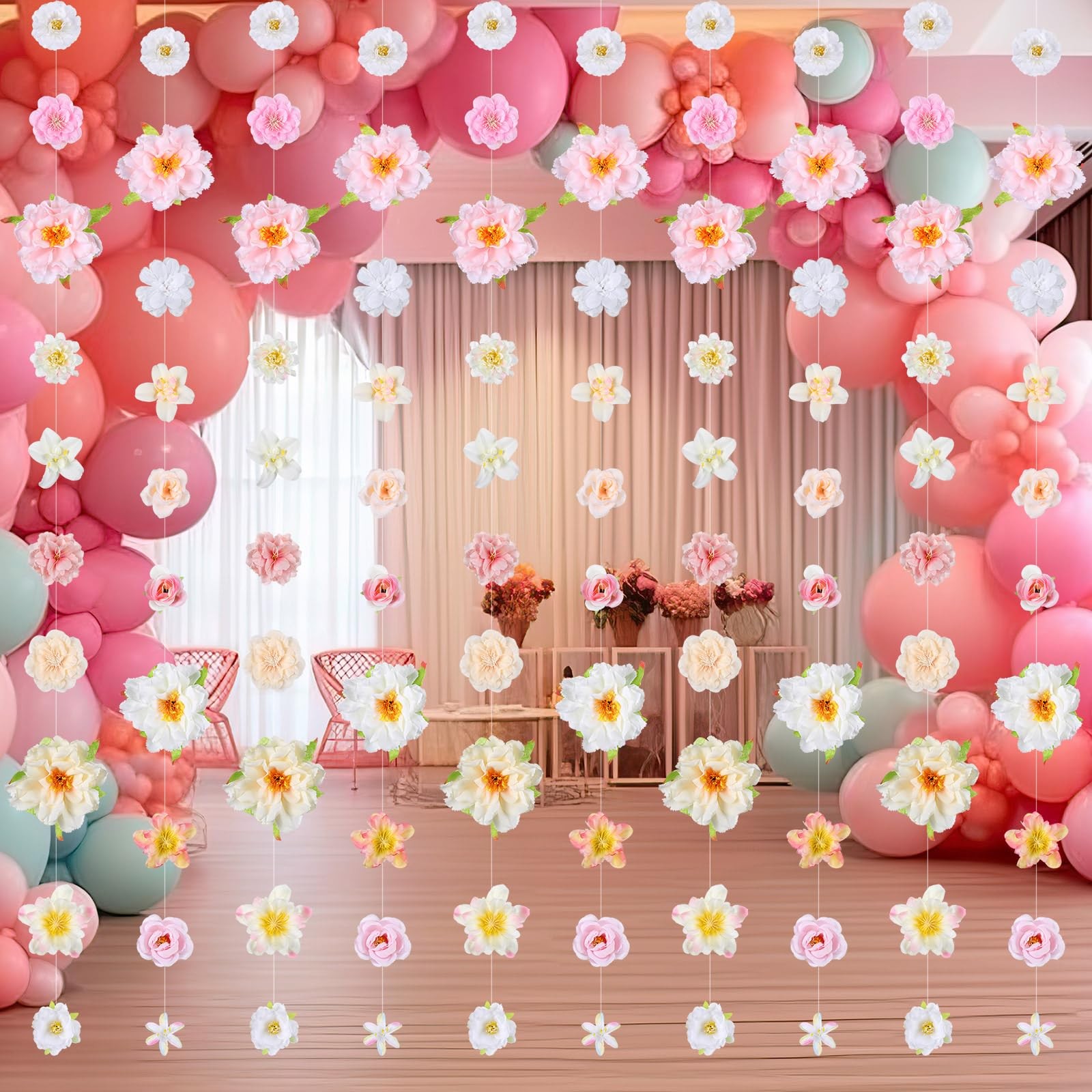 12 Pcs 79.2 ft Artificial Flower Garland Hanging Decorations Fake Floating Fl…