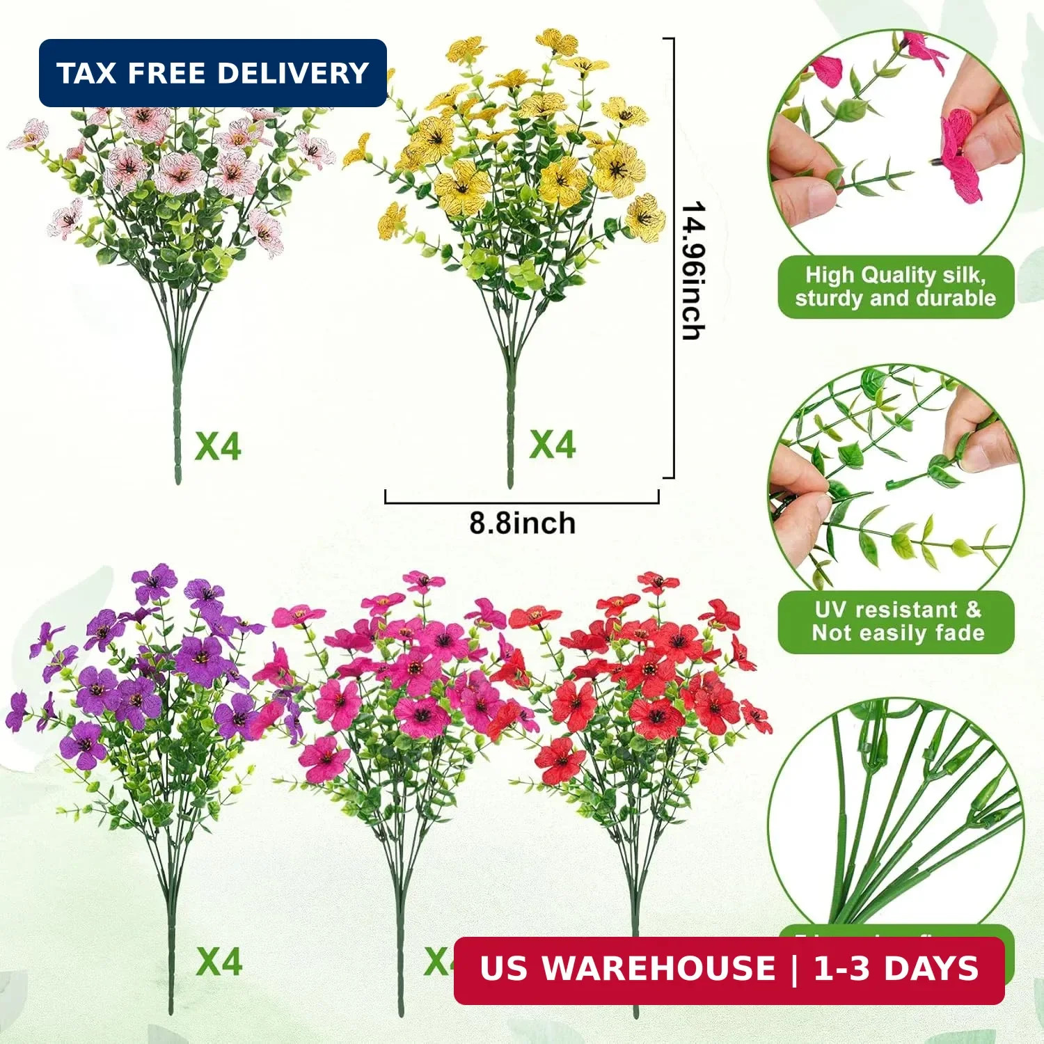 20 Bundles Artificial Flowers for Outdoors Decoration Fake Silk Flowers UV Resis