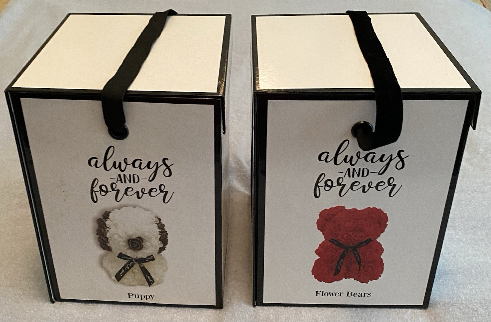 Lot Of 2 ALWAYS And FOREVER Puppy + Pink Bear Roses Flowers Romantic Gift