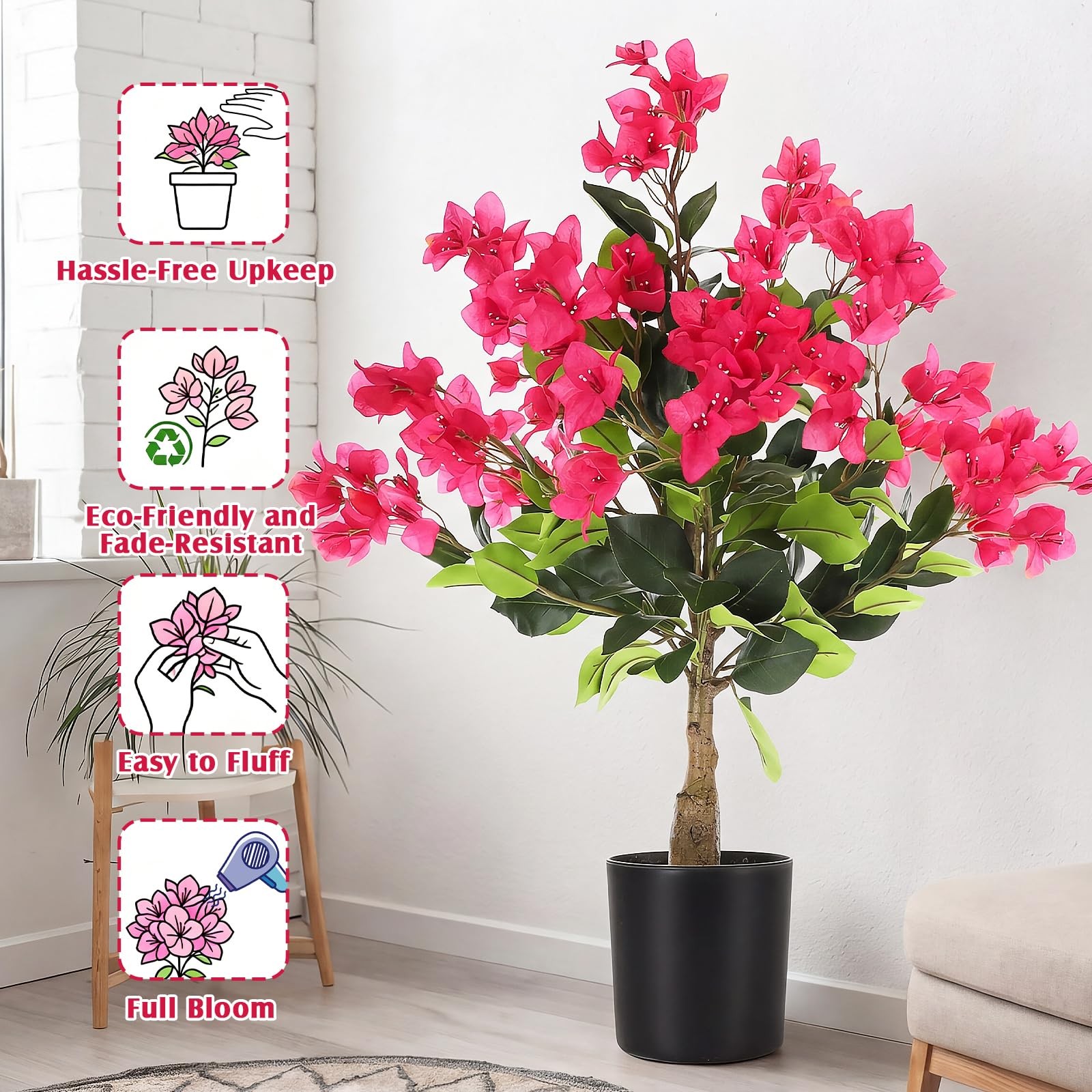 2 Pack 3ft Artificial Bougainvillea Trees Faux Bougainvillea Flower Tree in P…