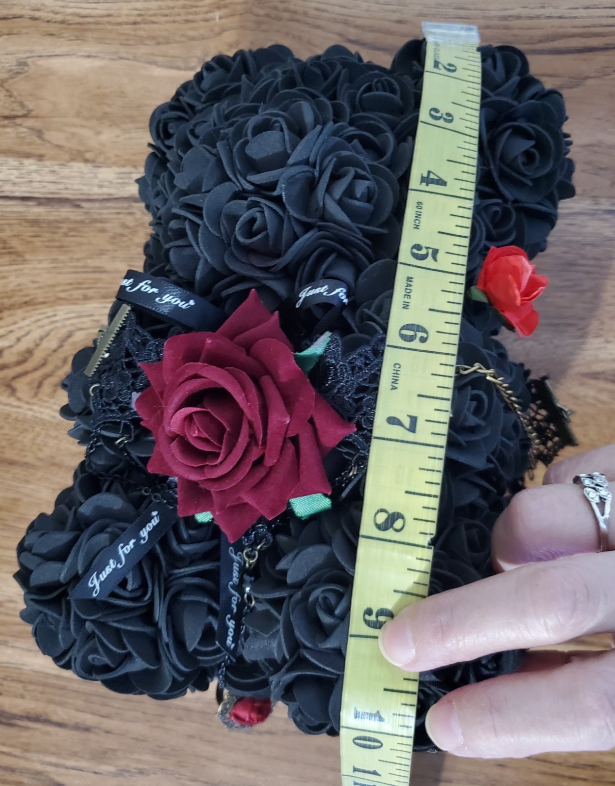 Rose Teddy Black Bear Foam Flowers Gift Box with 2 Chockers 1 Ring New