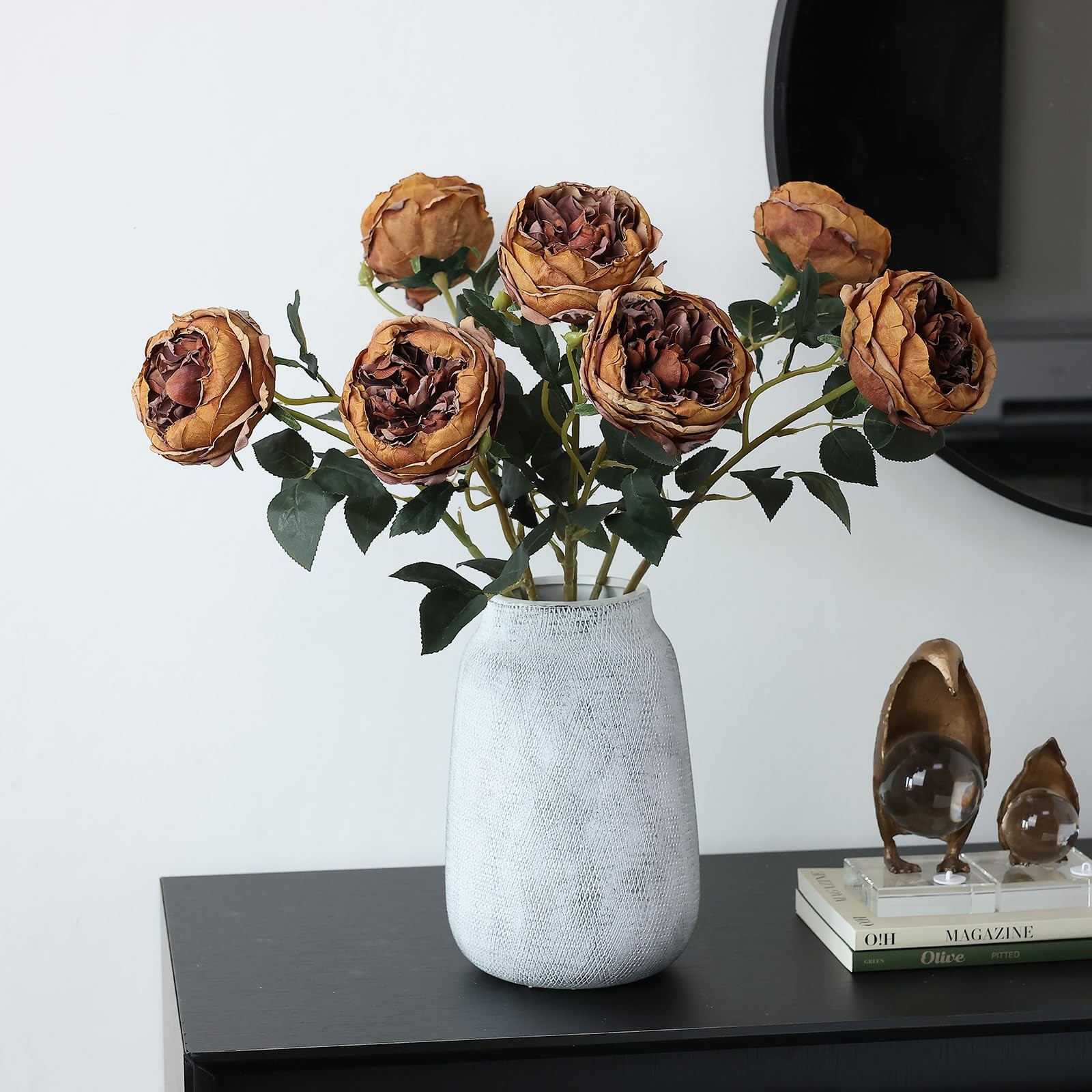 mizii 6Pcs Burnt Orange Artificial Roses Flowers Fake Silk Roses Flower with …