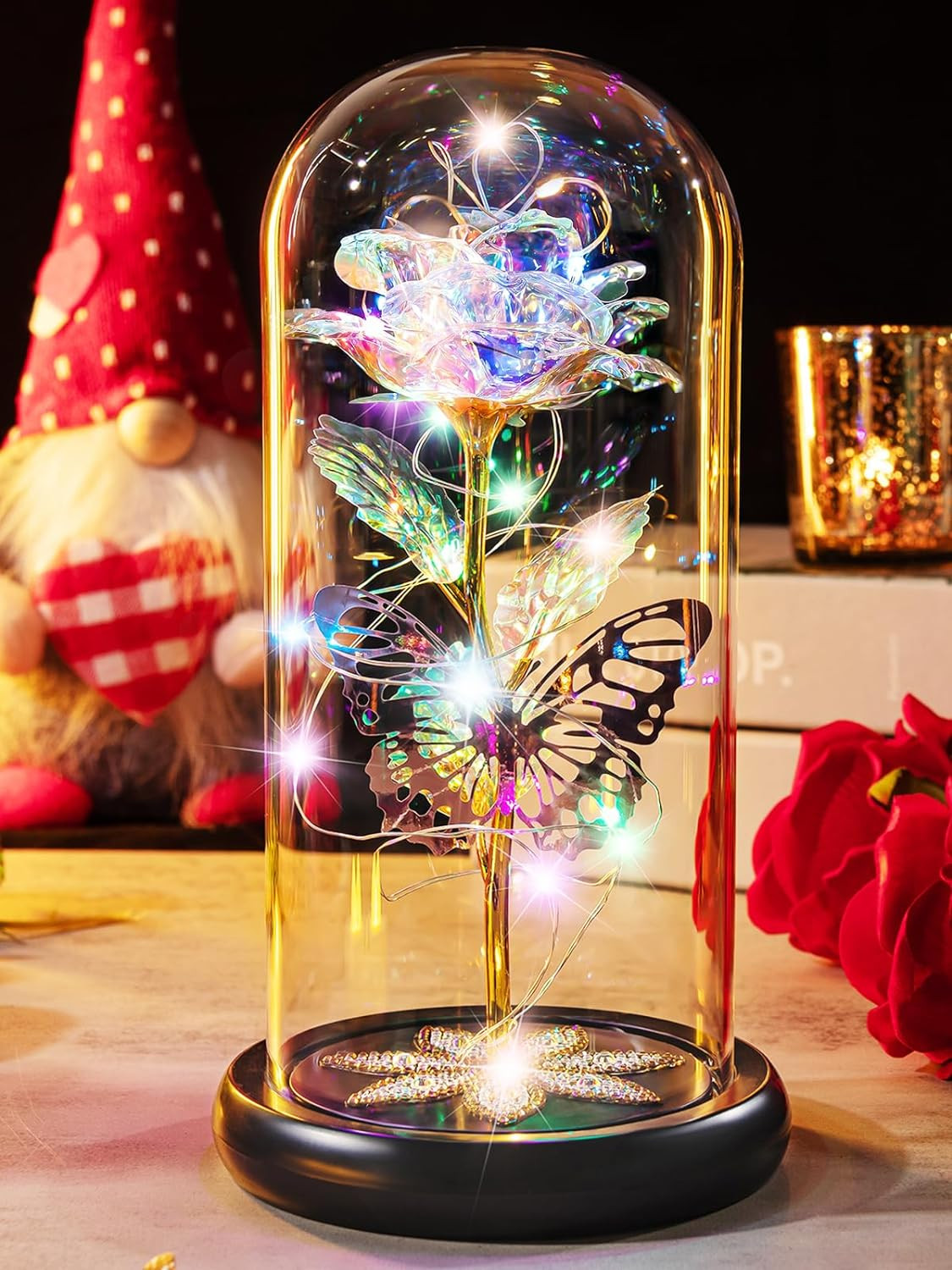 Galaxy Glass Rose in Light-Up Dome, Gifts for Women – Birthday, Mom, Friends