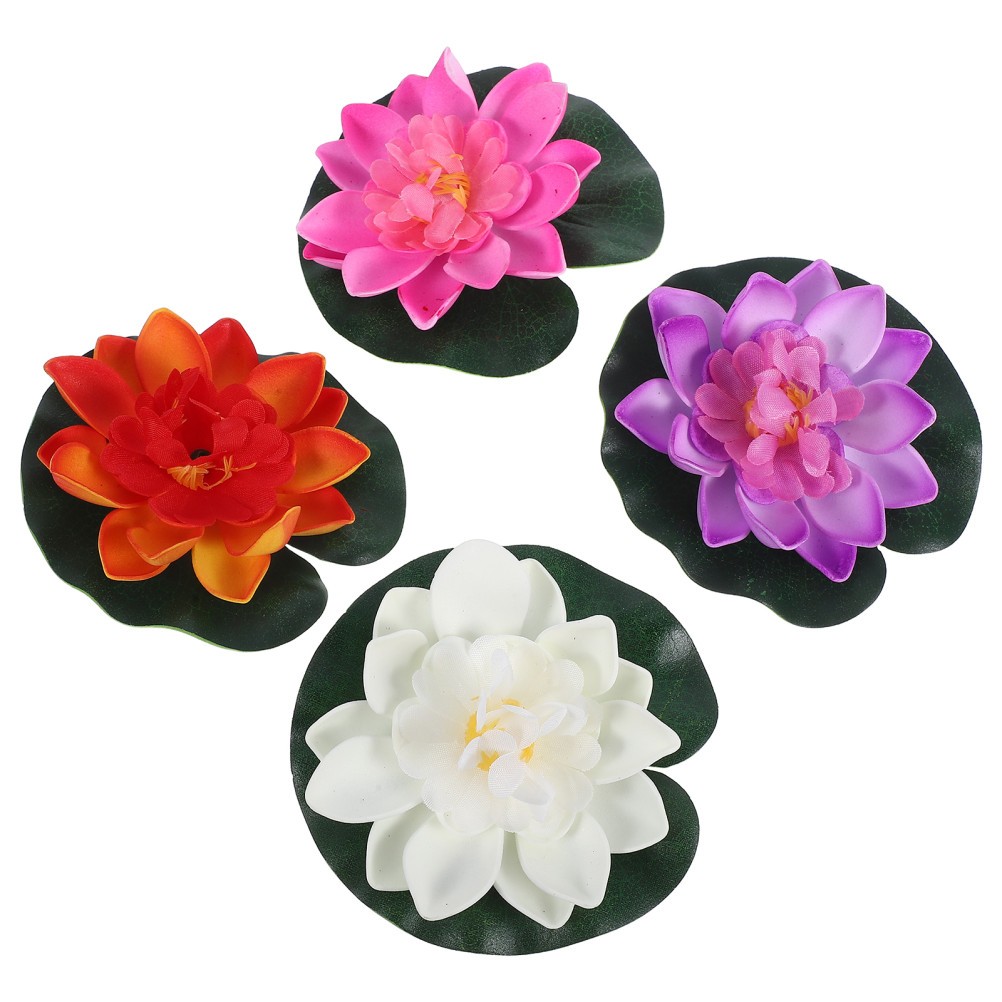 4 Pcs Faux Lotus Flowers Floating Artificial Water Lilies for Indoor Outdoor Use