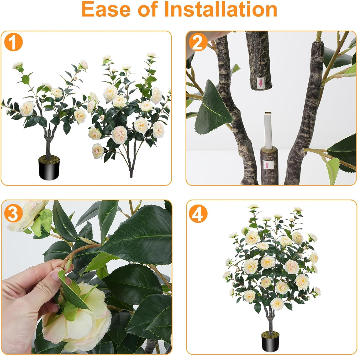 3.6FT Artificial Camellia Tree with 32 Yellow Pink Flowers for Indoor/Outdoor De