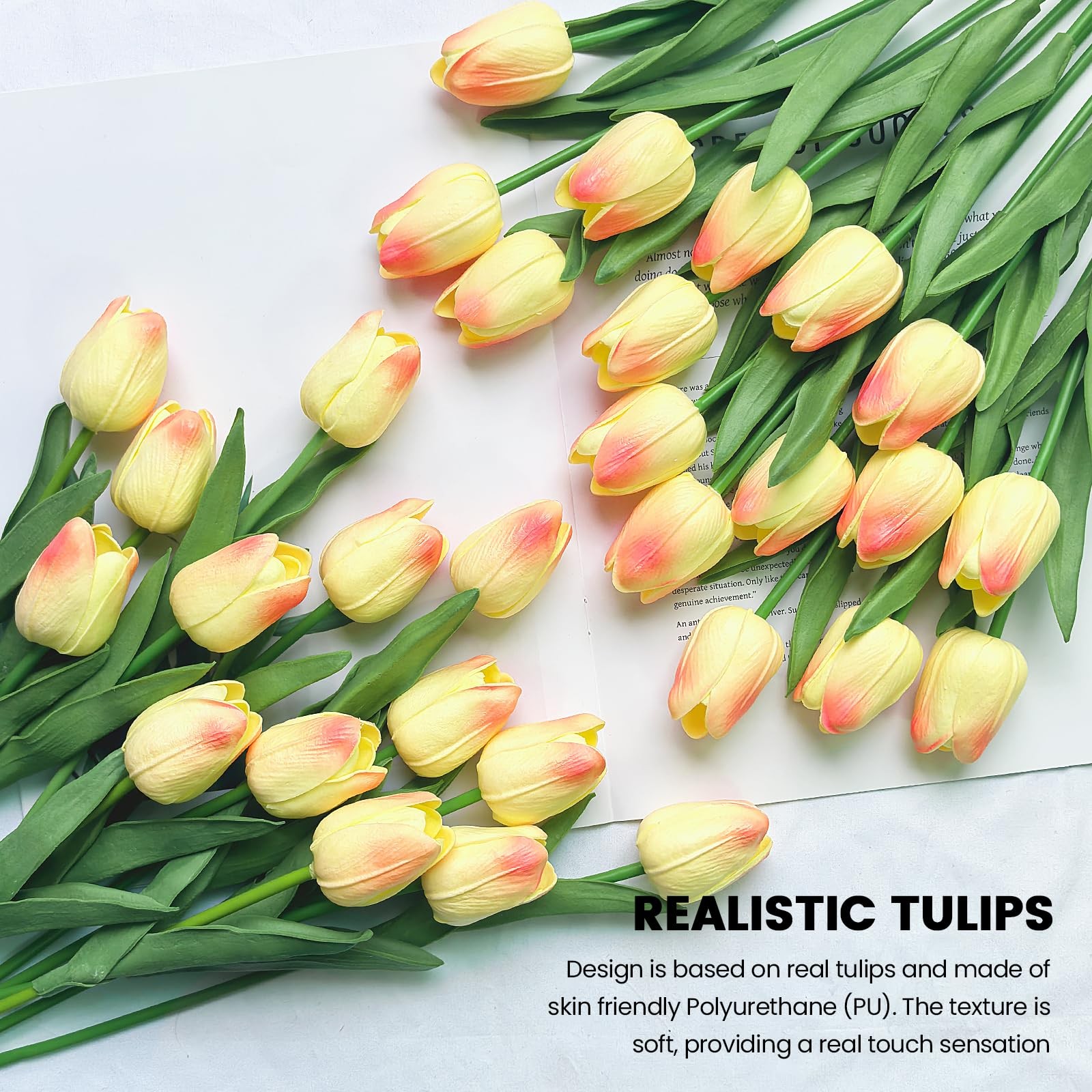 30 PCS Artificial Tulips Real Touch Tulips 13.5inch Long Stem Fake Flowers Si…