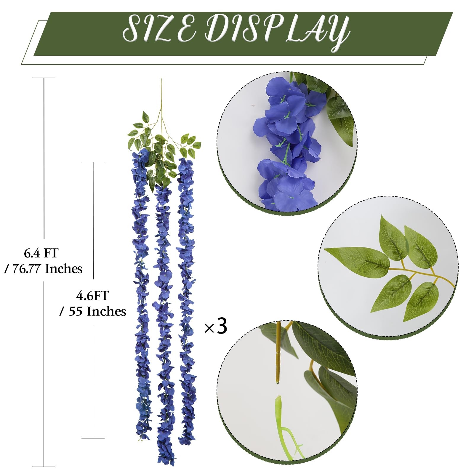 Royal Blue Wisteria Hanging Flowers Garland 6.4FT Wisteria Garland Hanging Fl…