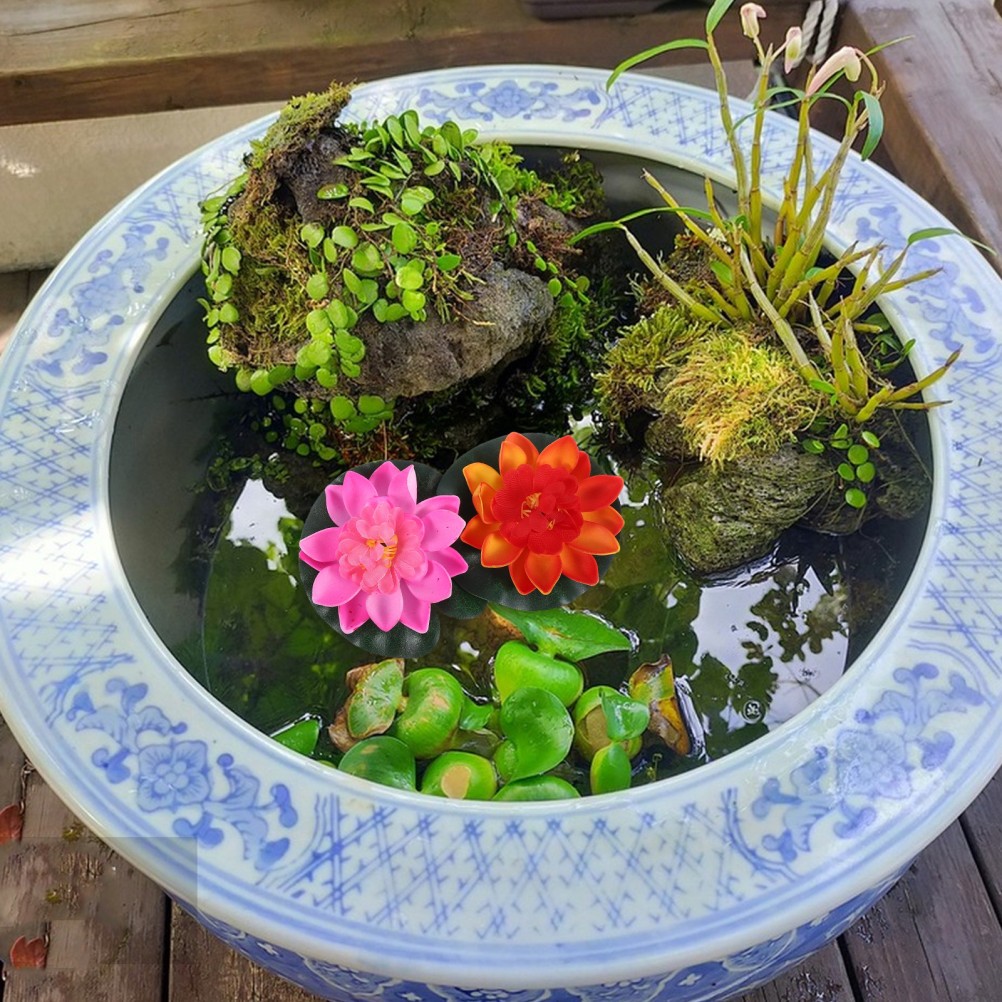 4 Pcs Faux Lotus Flowers Floating Artificial Water Lilies for Indoor Outdoor Use