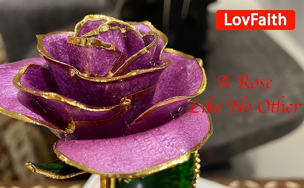 LovFaith Valentines Day Real Rose Dipped 24K Gold with Crystal Stand