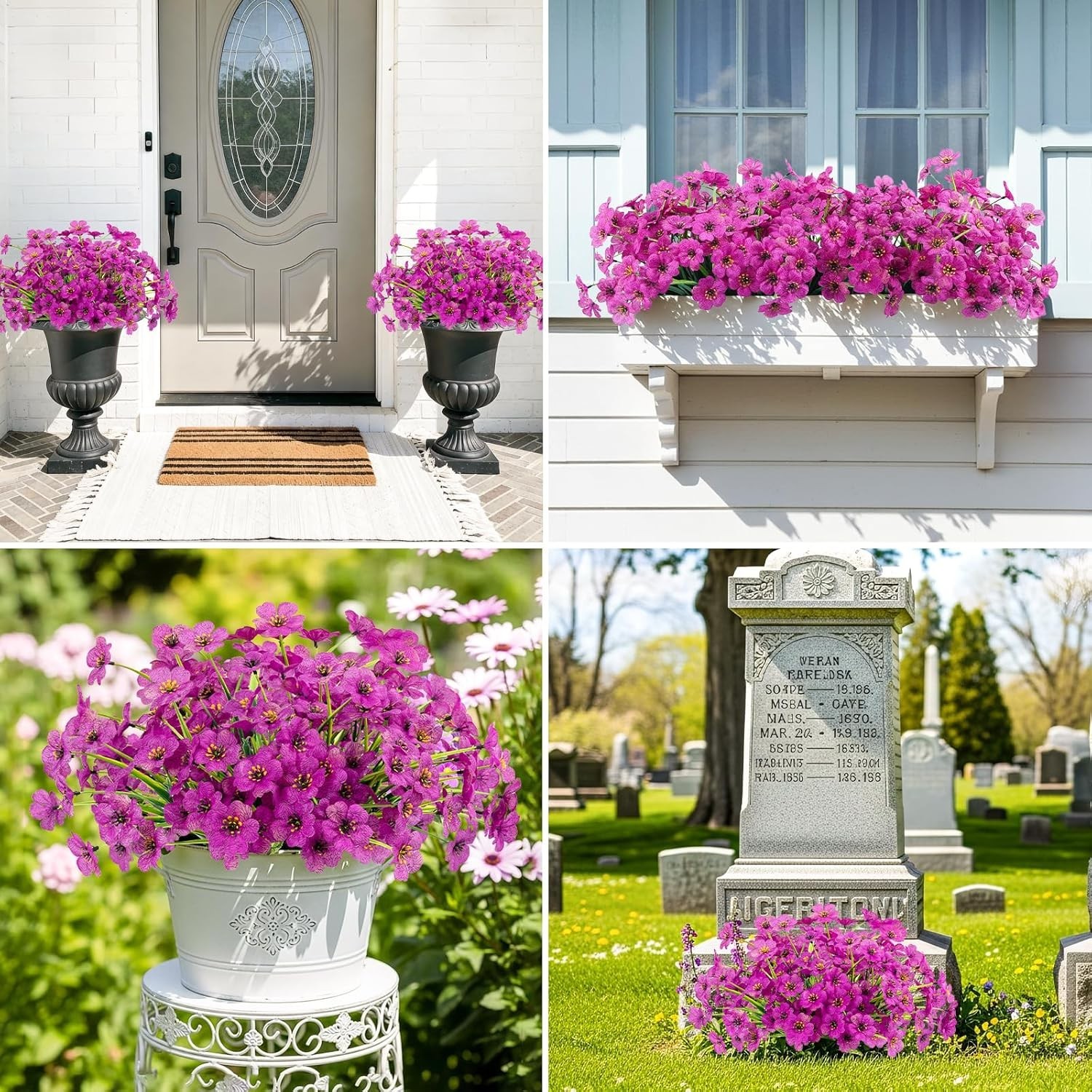 -Round Vibrant Purple Floral Decor – UV Resistant Faux Plants Set