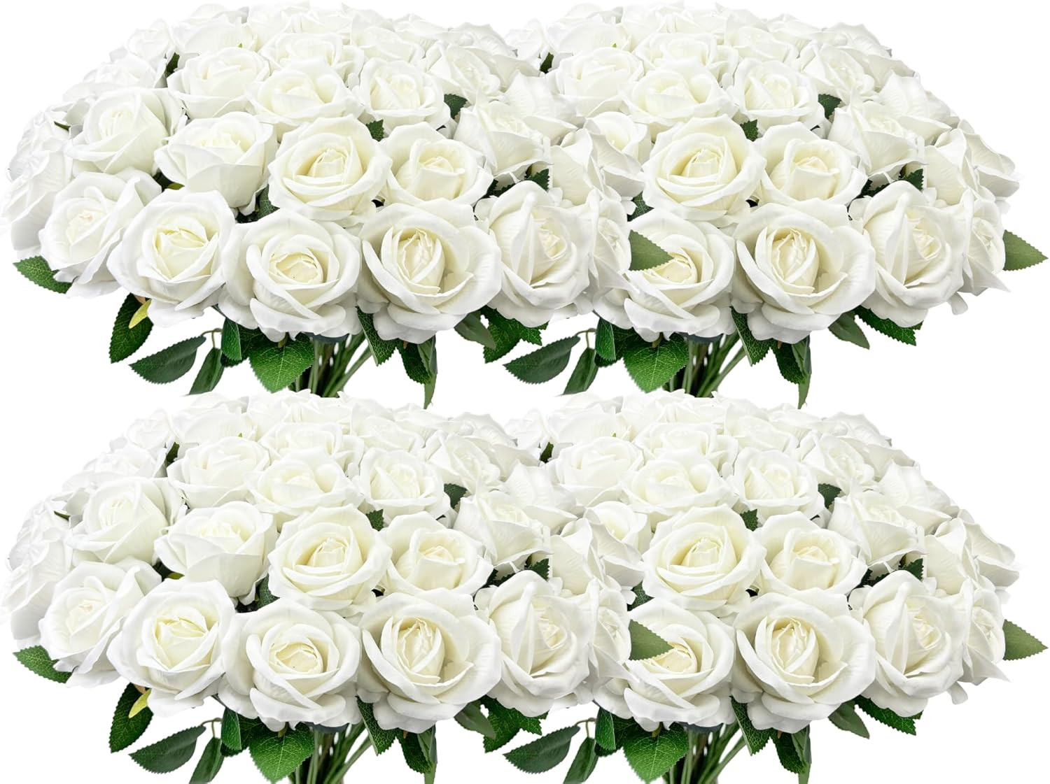 100 PCS Artificial White Roses Bulk Velvet Silk Fake Flowers Wedding Centerpiece