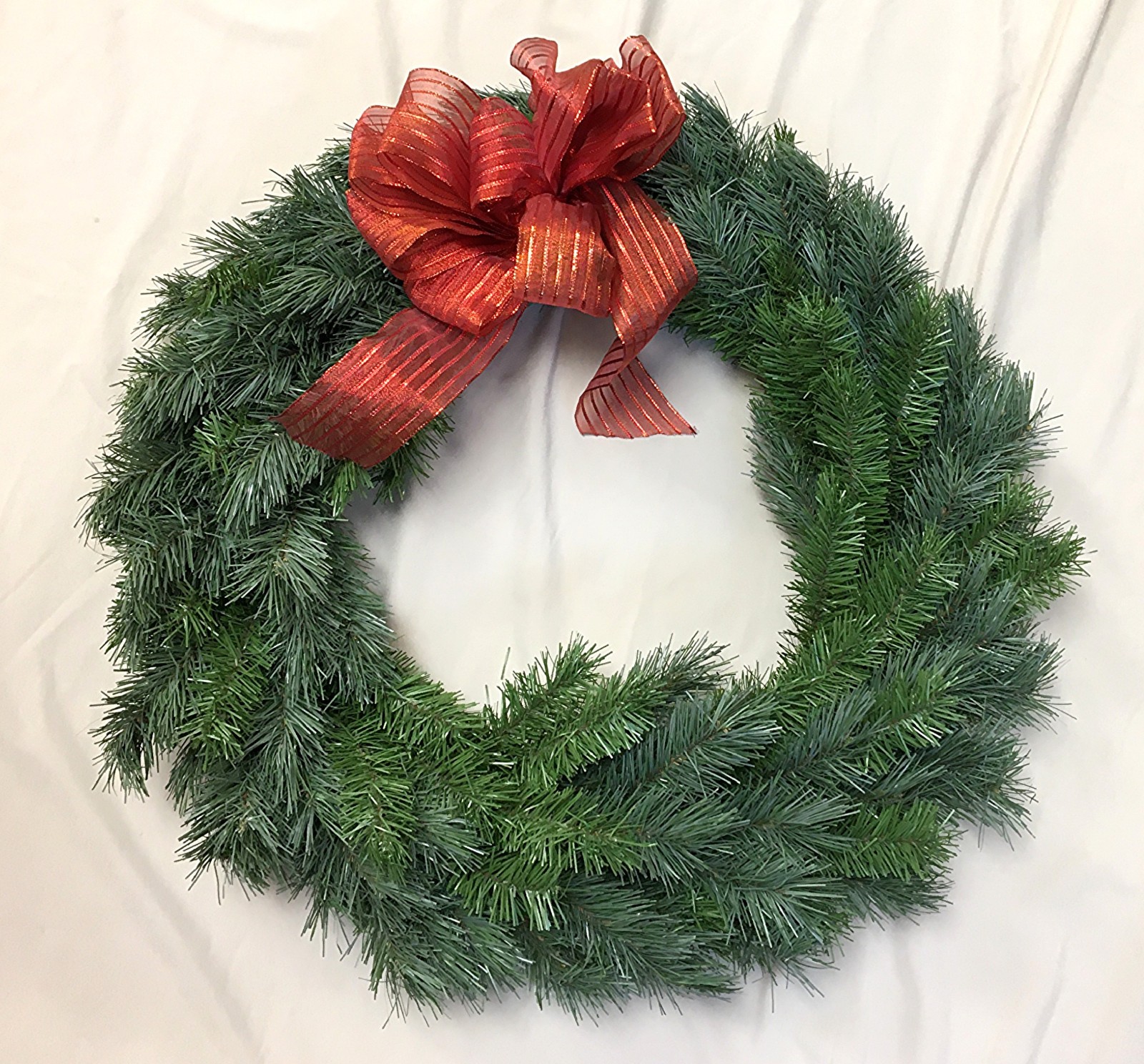 Holiday Christmas Pine Wreath With Red Bow Artificial Round 24″ Center