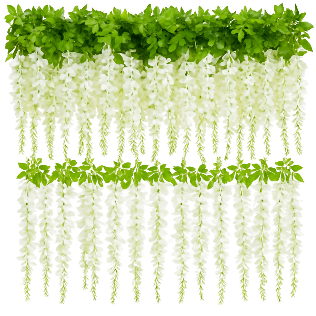 24PCS 72 Branches Wisteria Hanging Flowers Wedding Decor Garland Silk Flowers
