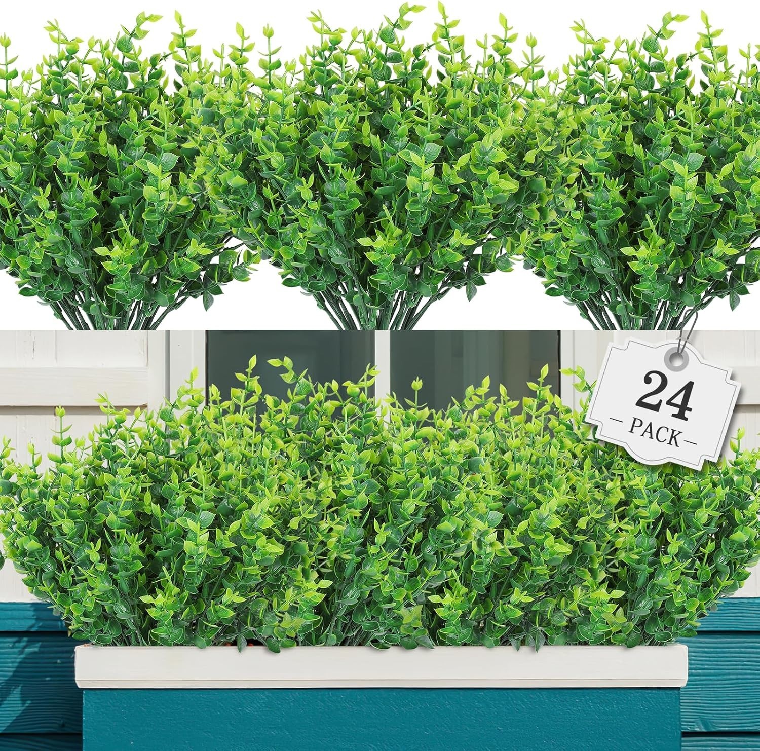 No-Fade Waterproof Artificial Plants – 24 Bundles for Indoor/Outdoor Decor