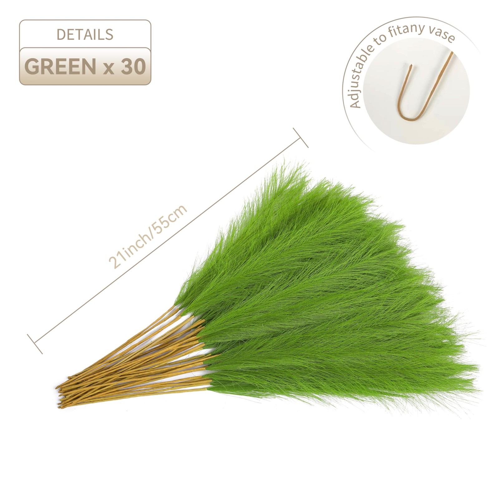 30pcs 22″ Green Pampas Grass – Faux Pampas Grass Decor Artificial Pampas Gras…