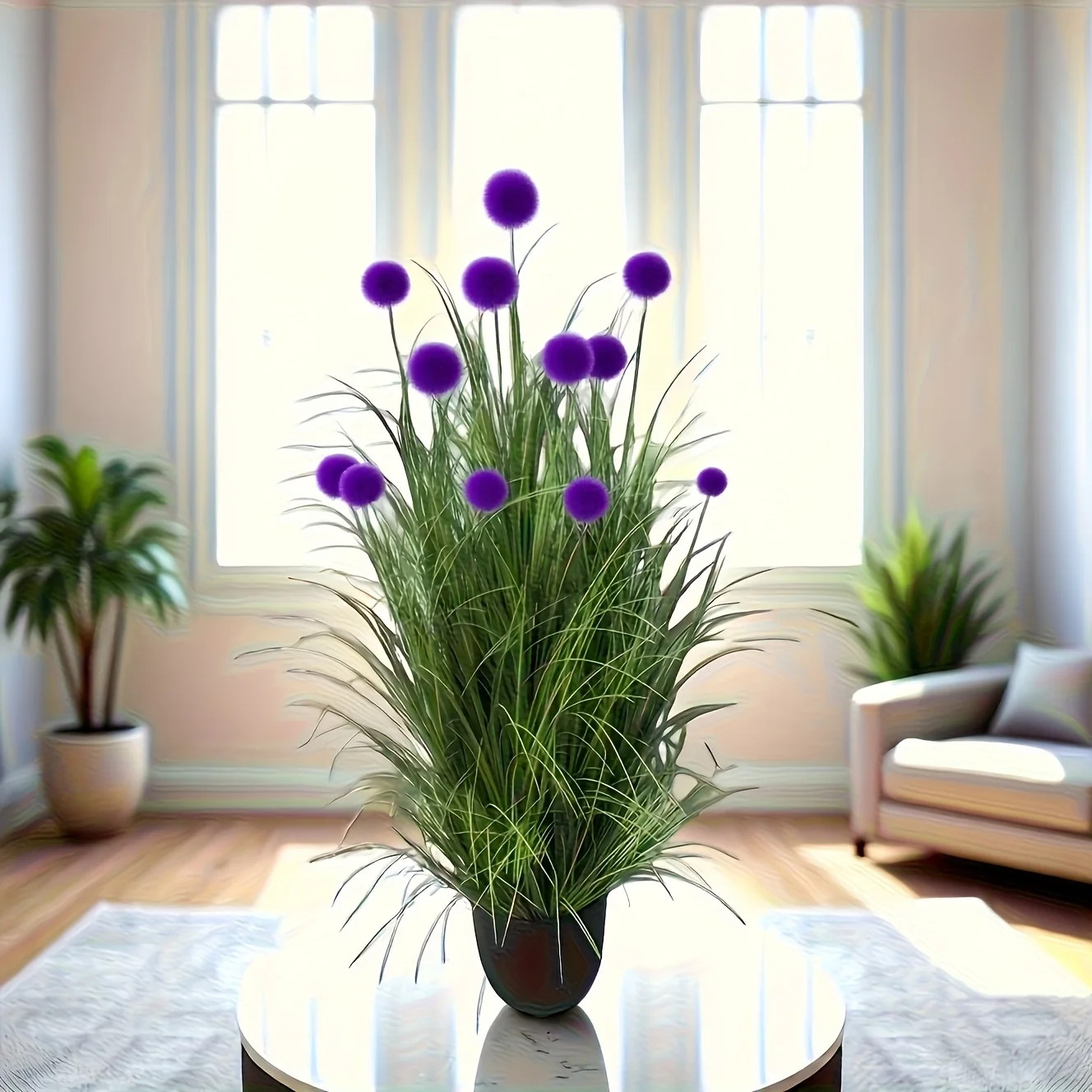 5pc Purple Bulbous Grass Artificial Plants Faux Foliage Home Garden Party Decor