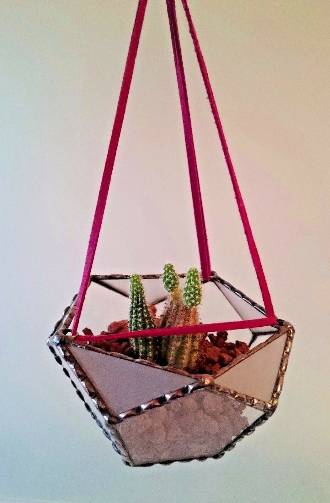 Stained Glass Dodecahedron Terrarium With 3 hooks with Copper Frame, Home Decor